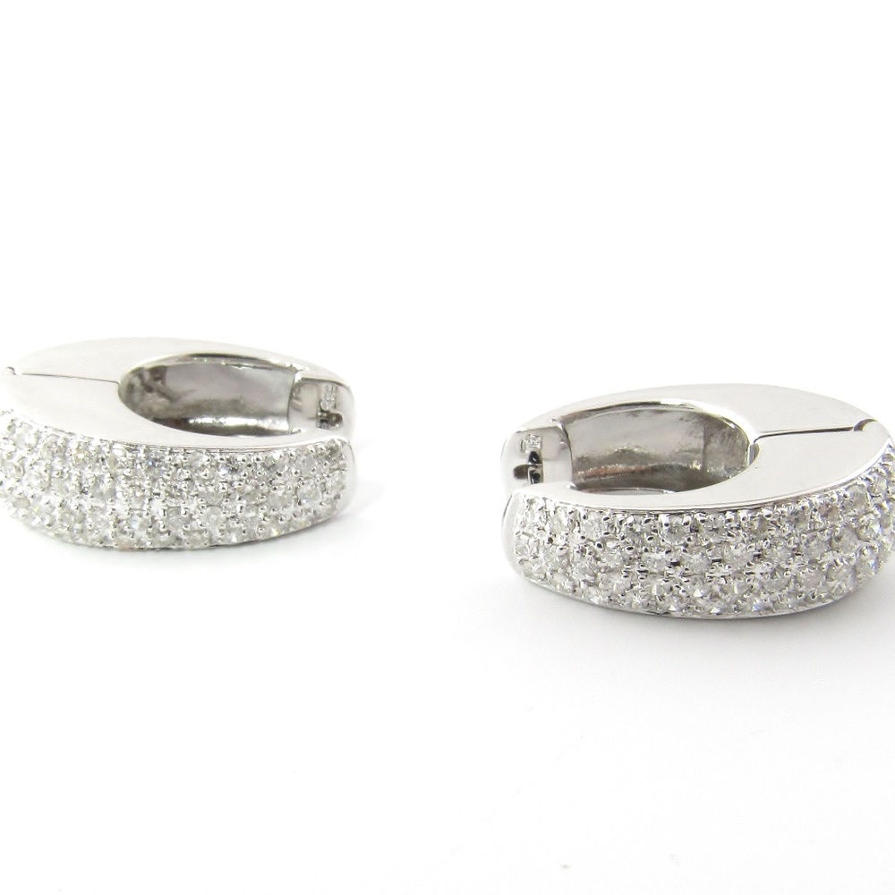 Vintage 14 Karat White Gold Diamond Hoop Earrings #4889 - Picture 2 of 9